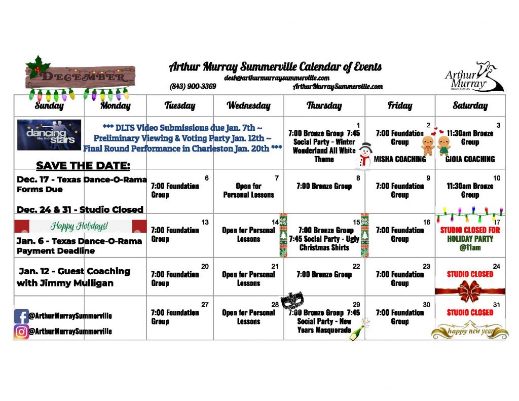 Studio Calendar Arthur Murray Studio Summerville