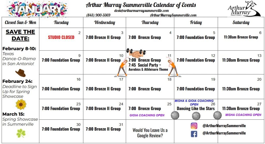 Studio Calendar Arthur Murray Summerville